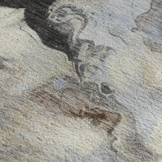 Beige Blue And Copper Abstract Washable Area Rug With UV Protection Photo 2