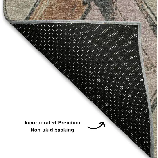 Beige Blue And Copper Geometric Washable Area Rug With UV Protection Photo 7