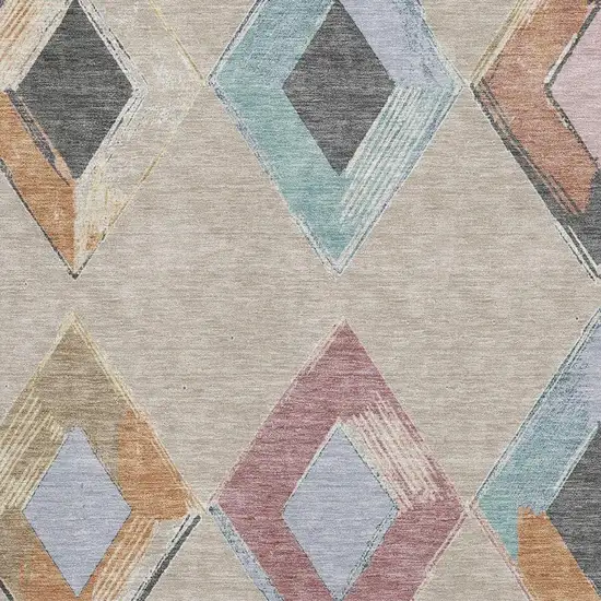 Beige Blue And Copper Geometric Washable Area Rug With UV Protection Photo 3