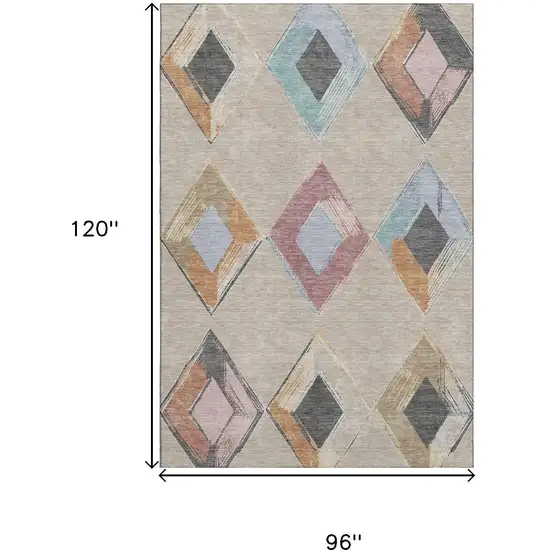 Beige Blue And Copper Geometric Washable Area Rug With UV Protection Photo 9