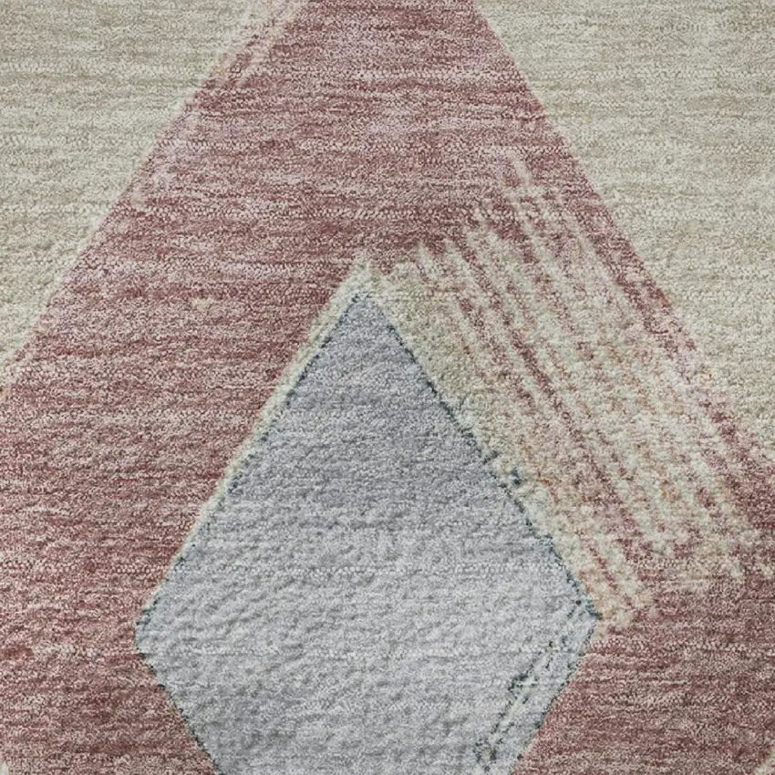 Beige Blue And Copper Geometric Washable Area Rug With UV Protection Photo 8