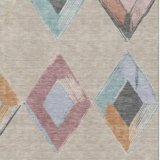 Beige Blue And Copper Geometric Washable Area Rug With UV Protection Photo 3