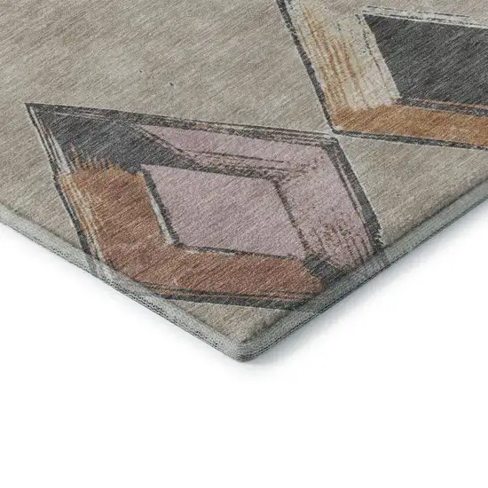 Beige Blue And Copper Geometric Washable Area Rug With UV Protection Photo 8