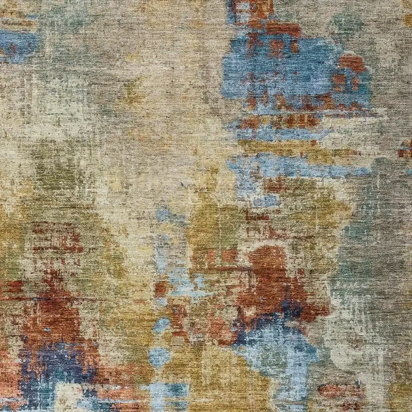Beige Blue And Gold Abstract Washable Indoor Outdoor Area Rug Photo 8