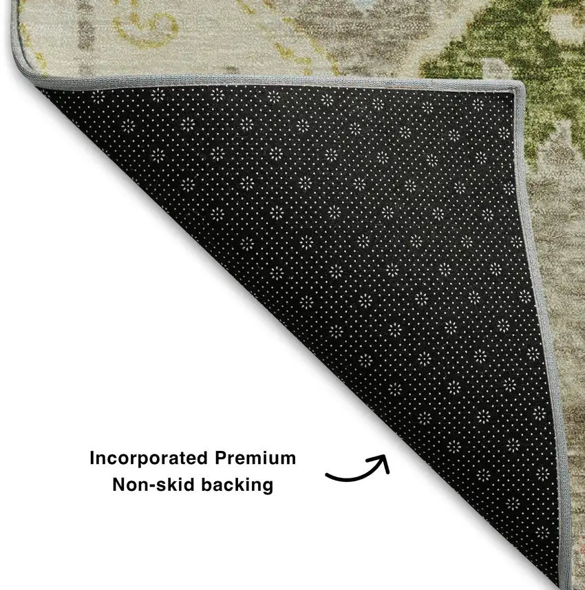 Beige Blue And Gold Floral Washable Area Rug With UV Protection Photo 7