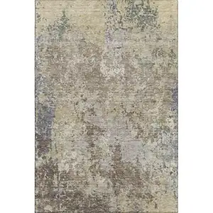 Photo of Beige Blue And Gray Abstract Washable Area Rug With UV Protection
