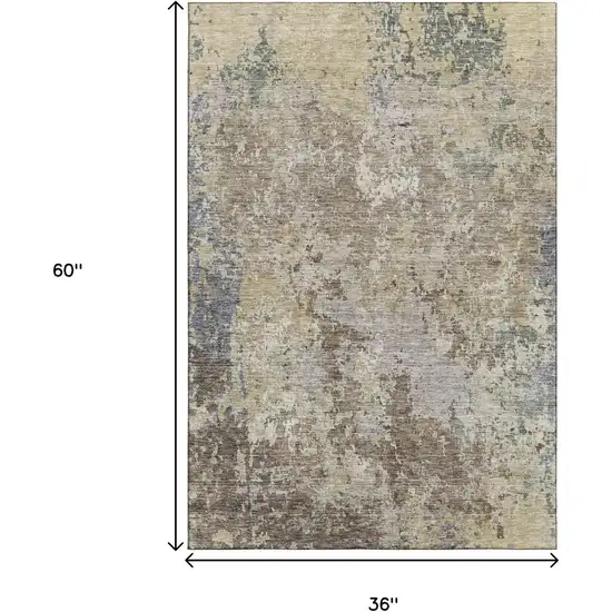 Beige Blue And Gray Abstract Washable Area Rug With UV Protection Photo 3