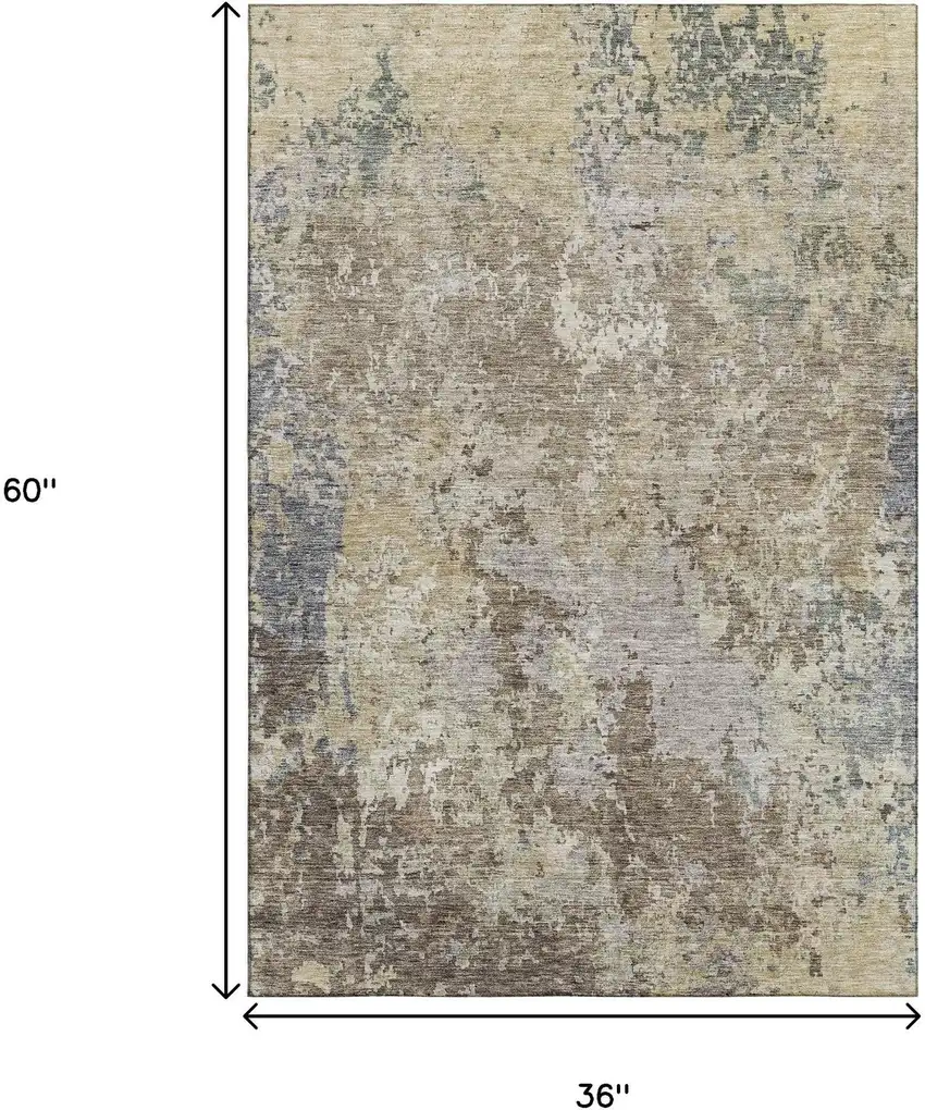 Beige Blue And Gray Abstract Washable Area Rug With UV Protection Photo 3