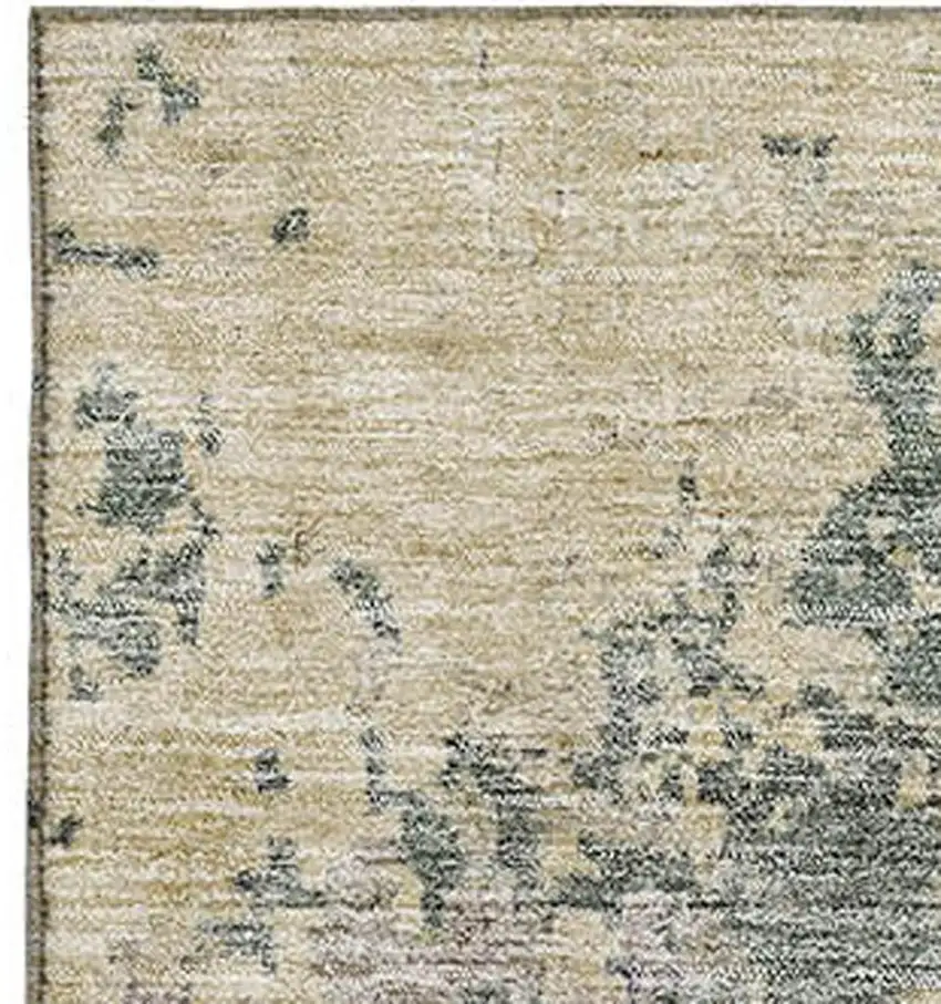 Beige Blue And Gray Abstract Washable Area Rug With UV Protection Photo 2