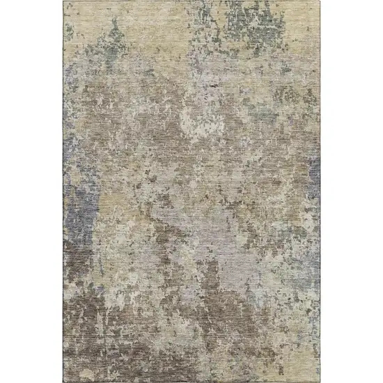Beige Blue And Gray Abstract Washable Area Rug With UV Protection Photo 1