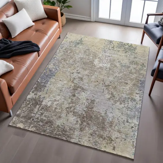 Beige Blue And Gray Abstract Washable Area Rug With UV Protection Photo 5