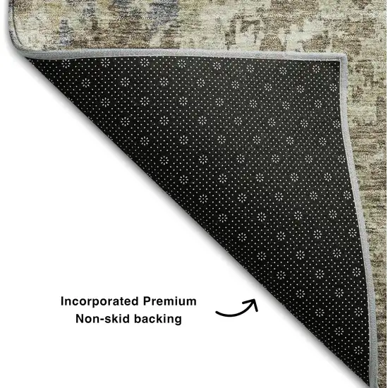 Beige Blue And Gray Abstract Washable Area Rug With UV Protection Photo 6