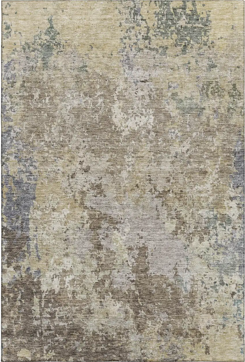 Beige Blue And Gray Abstract Washable Area Rug With UV Protection Photo 1