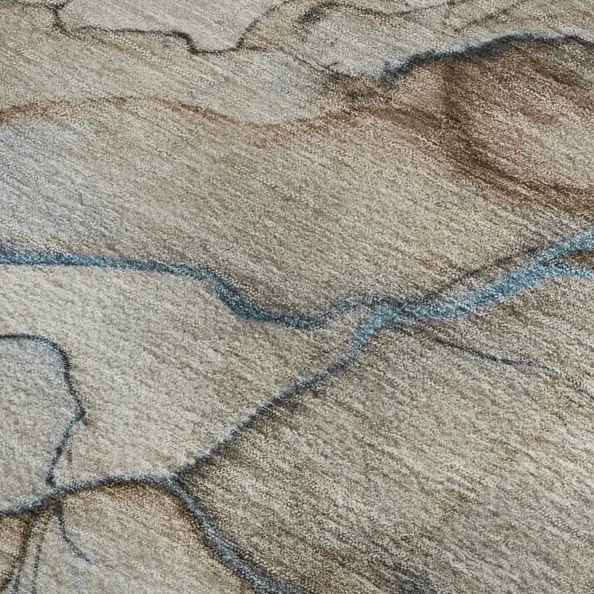 Beige Blue And Gray Abstract Washable Area Rug With UV Protection Photo 2