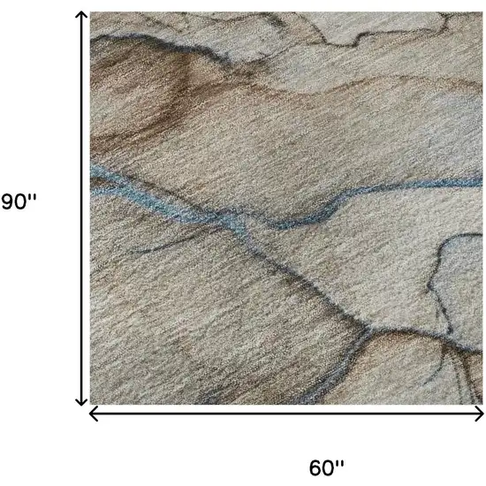 Beige Blue And Gray Abstract Washable Area Rug With UV Protection Photo 9