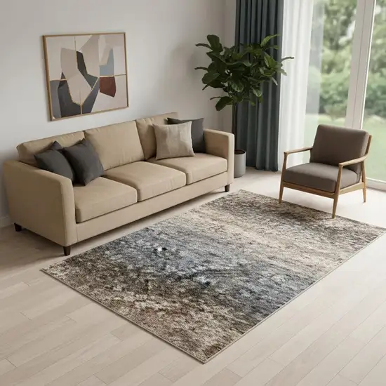 Beige Blue And Gray Abstract Washable Area Rug With UV Protection Photo 1