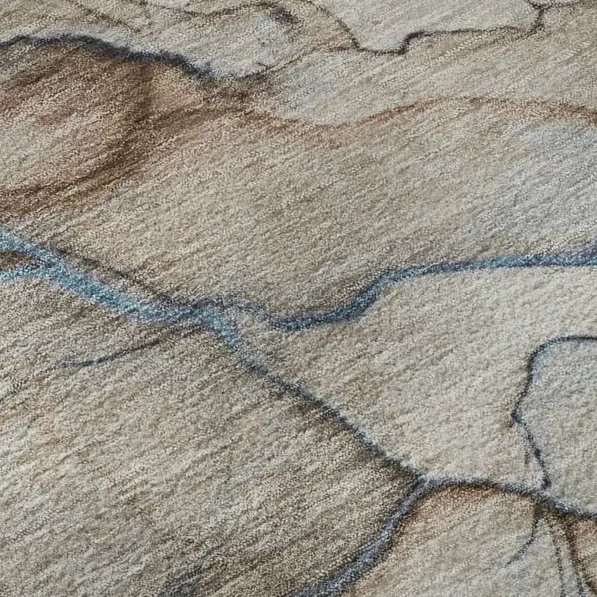 Beige Blue And Gray Abstract Washable Area Rug With UV Protection Photo 2