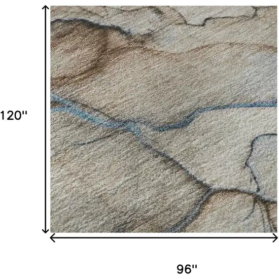 Beige Blue And Gray Abstract Washable Area Rug With UV Protection Photo 9