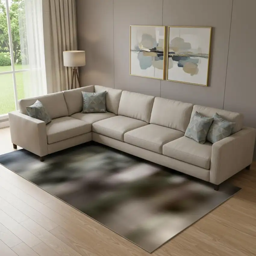 Beige Blue And Gray Abstract Washable Area Rug With UV Protection Photo 2