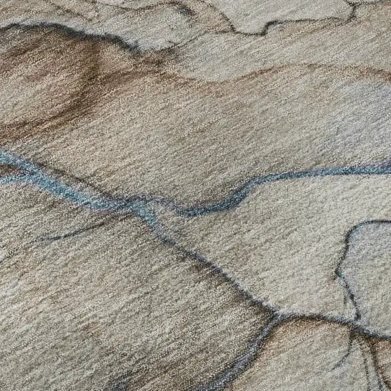 Beige Blue And Gray Abstract Washable Area Rug With UV Protection Photo 1