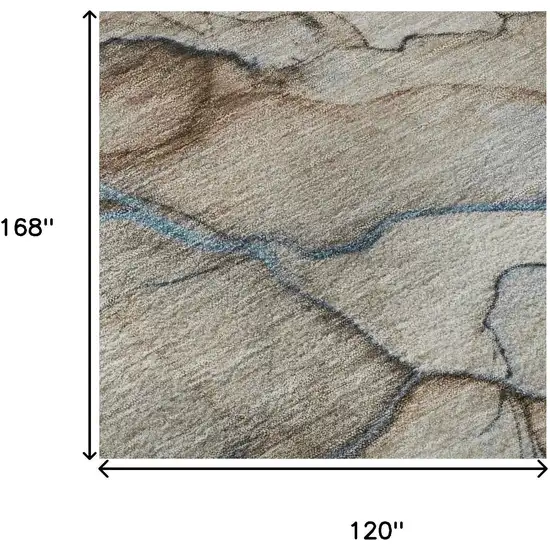 Beige Blue And Gray Abstract Washable Area Rug With UV Protection Photo 9