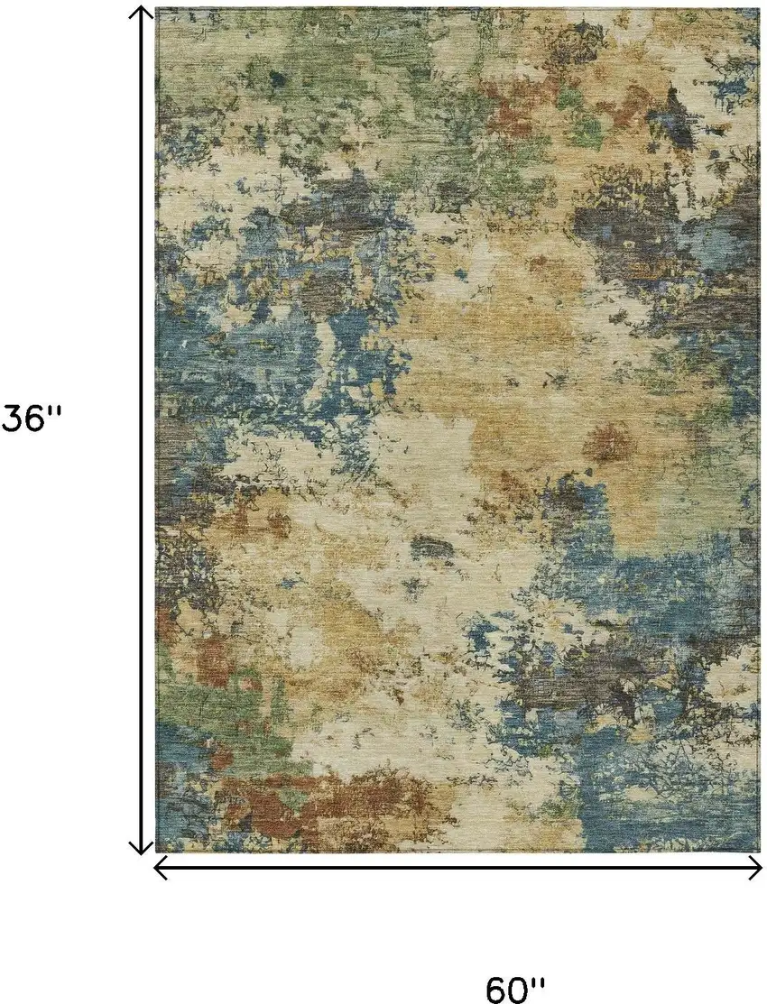 Beige Blue And Gray Abstract Washable Indoor Outdoor Area Rug Photo 9