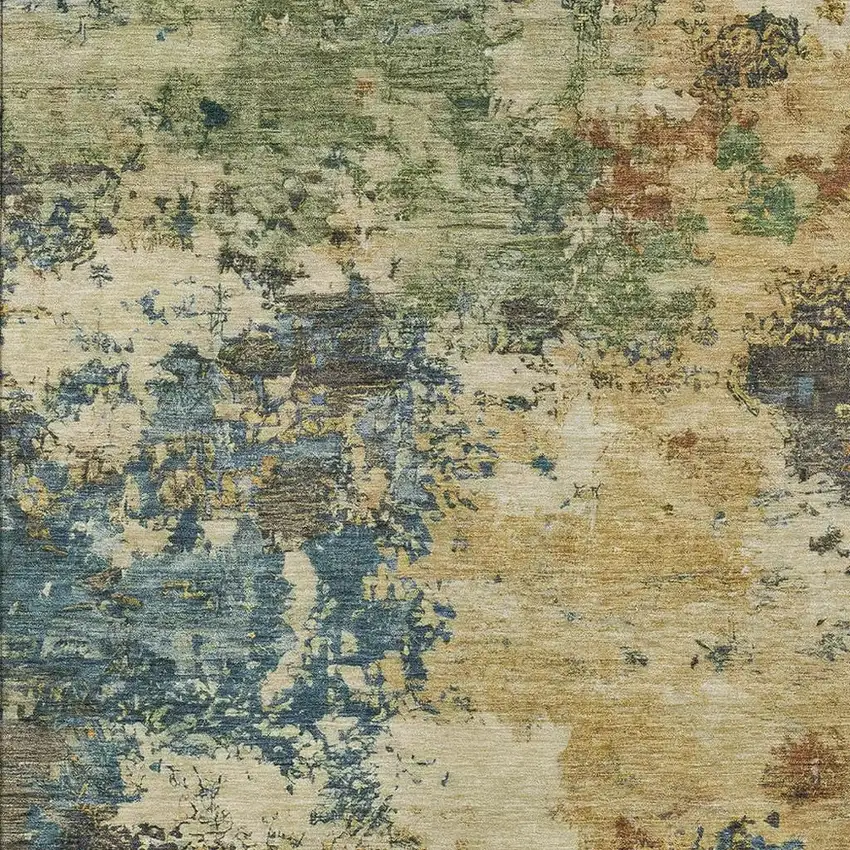 Beige Blue And Gray Abstract Washable Indoor Outdoor Area Rug Photo 3