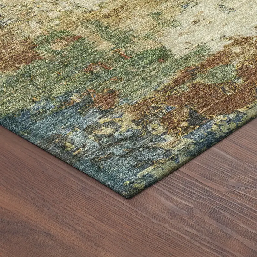 Beige Blue And Gray Abstract Washable Indoor Outdoor Area Rug Photo 9