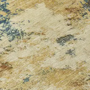 Photo of Beige Blue And Gray Abstract Washable Indoor Outdoor Area Rug