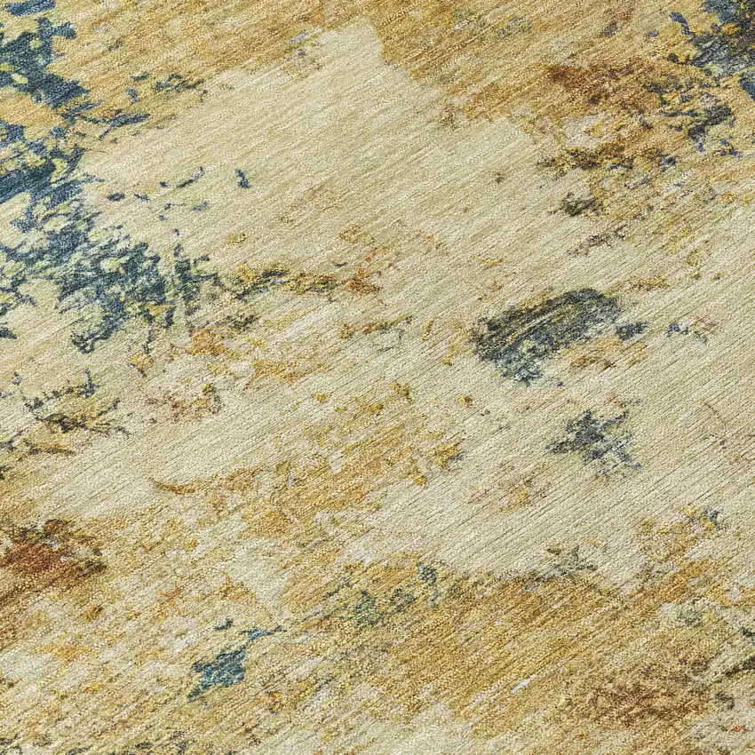 Beige Blue And Gray Abstract Washable Indoor Outdoor Area Rug Photo 1