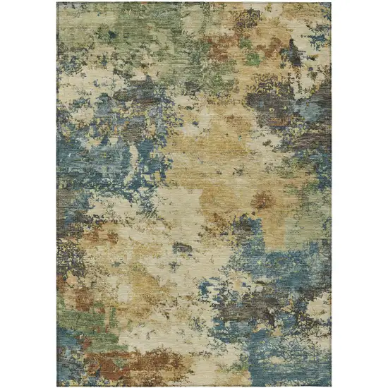 Beige Blue And Gray Abstract Washable Indoor Outdoor Area Rug Photo 7