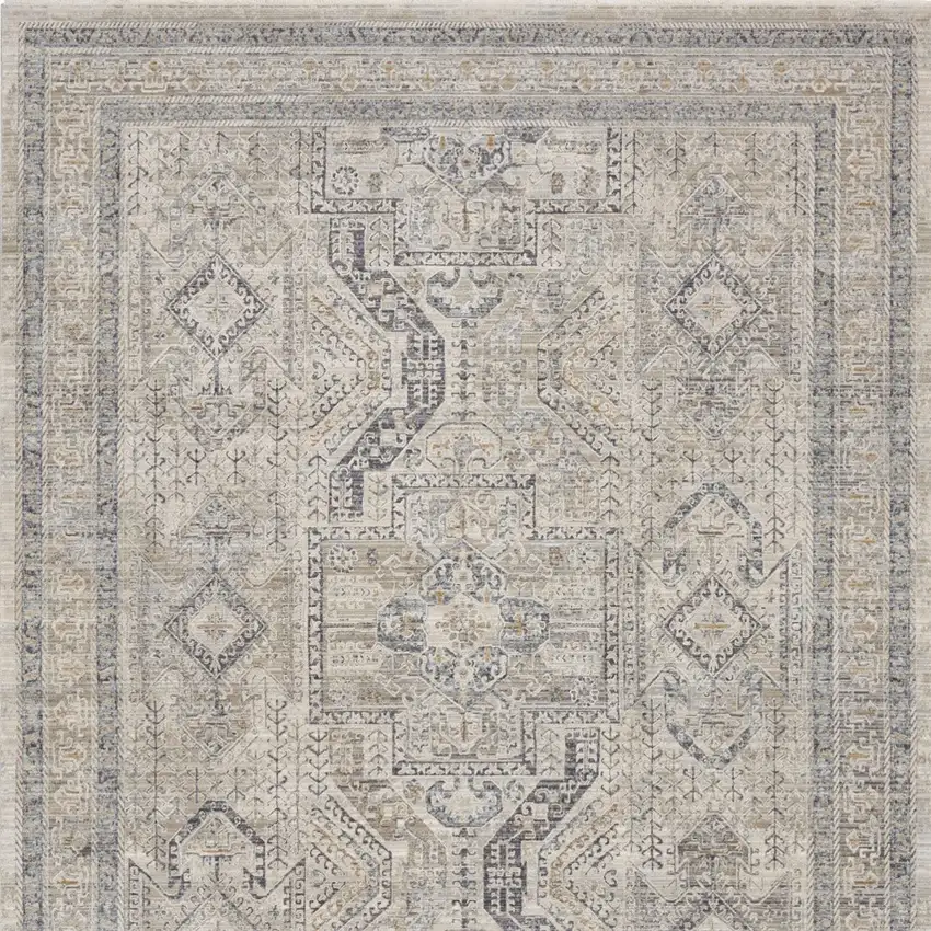 Beige Blue And Gray Floral Area Rug Photo 9
