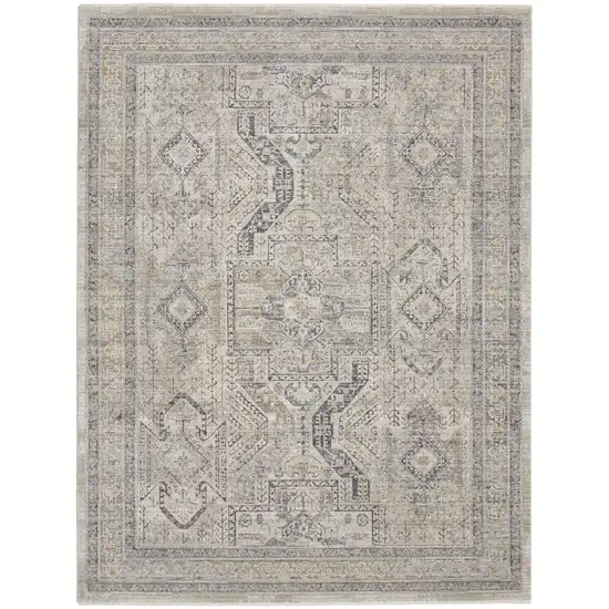 Beige Blue And Gray Floral Area Rug Photo 7