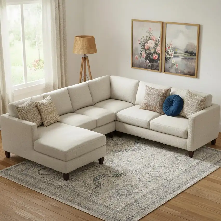 Beige Blue And Gray Floral Area Rug Photo 1