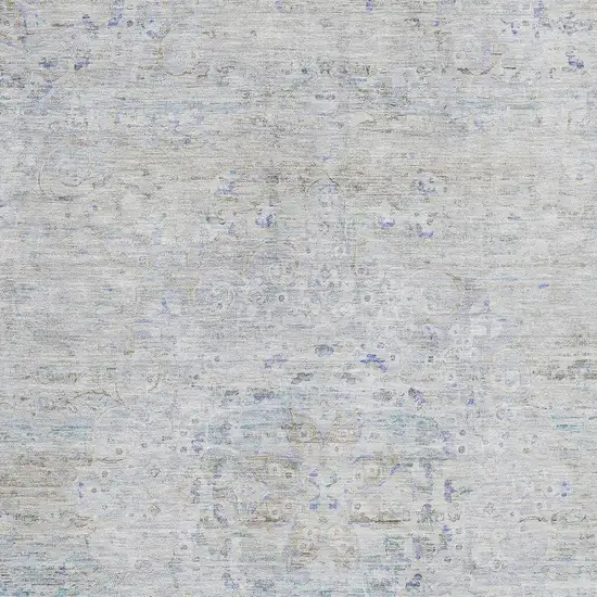 Beige Blue And Gray Floral Medallion Washable Area Rug With UV Protection Photo 2