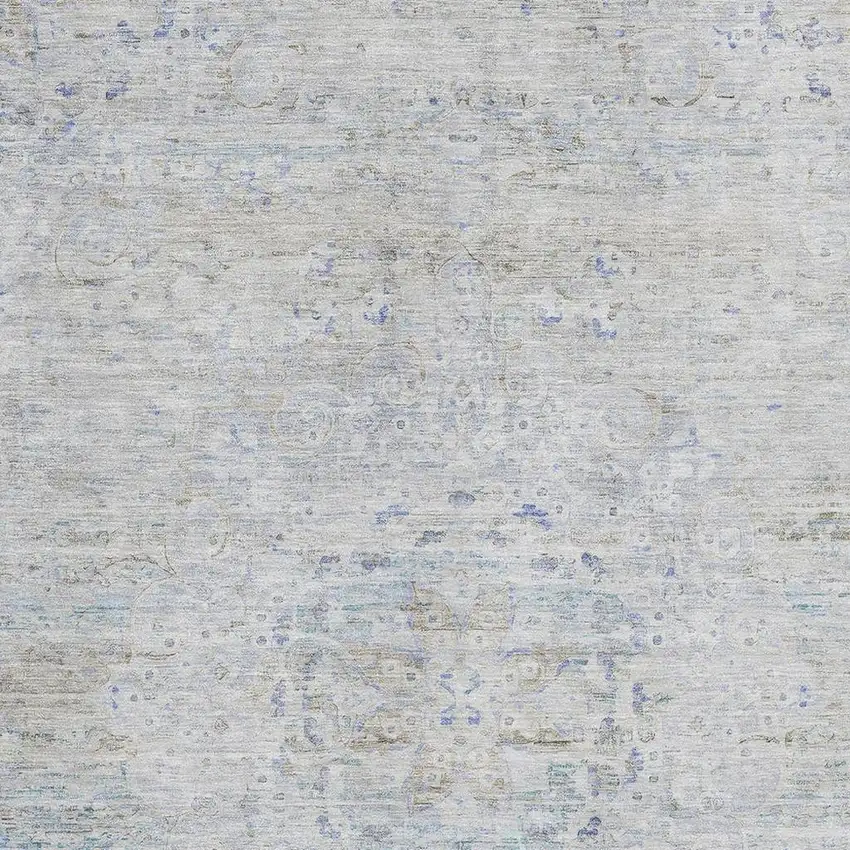 Beige Blue And Gray Floral Medallion Washable Area Rug With UV Protection Photo 2