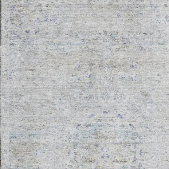 Beige Blue And Gray Floral Medallion Washable Area Rug With UV Protection Photo 2