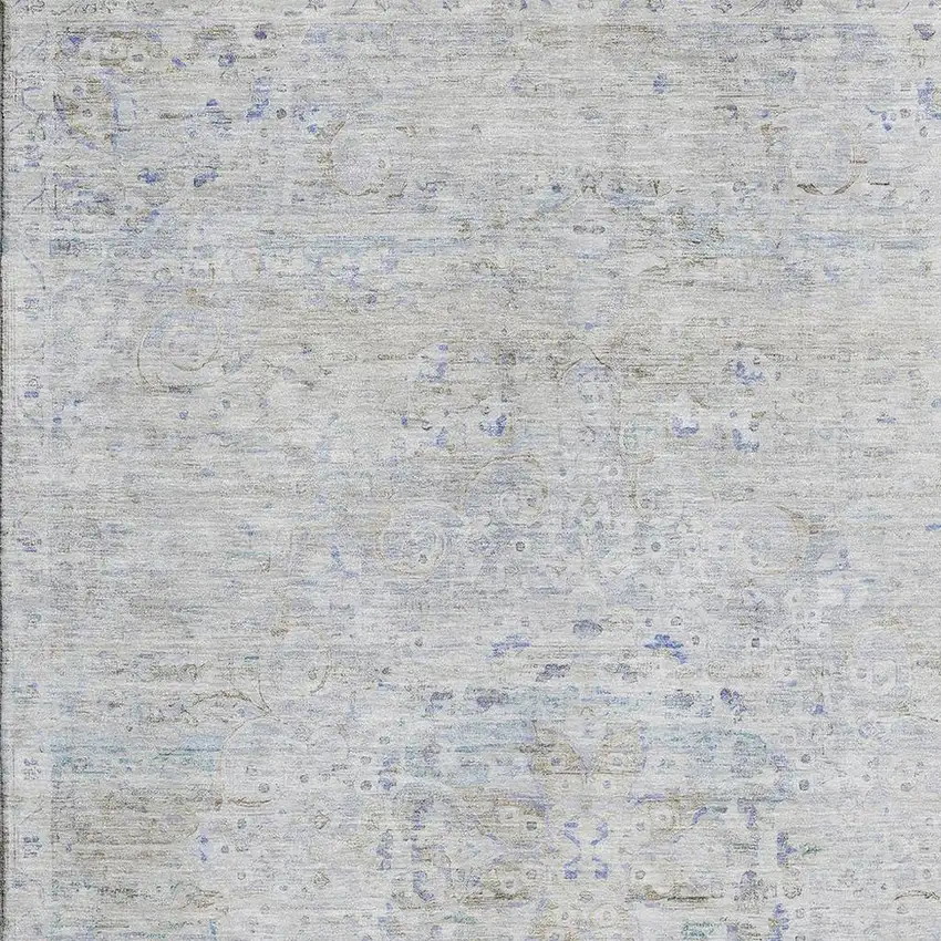 Beige Blue And Gray Floral Medallion Washable Area Rug With UV Protection Photo 2