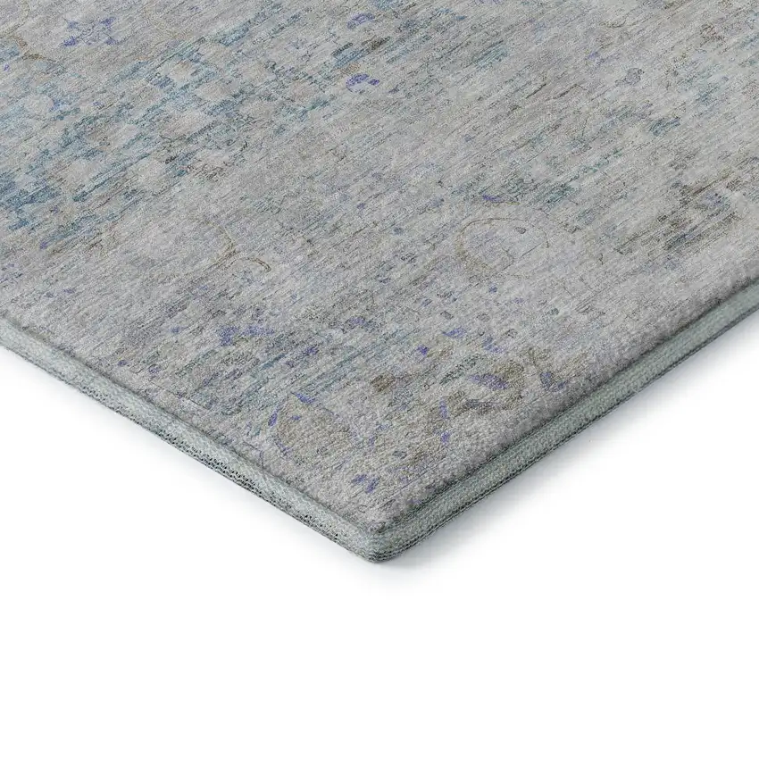 Beige Blue And Gray Floral Medallion Washable Area Rug With UV Protection Photo 7