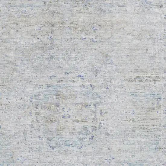 Beige Blue And Gray Floral Medallion Washable Area Rug With UV Protection Photo 2