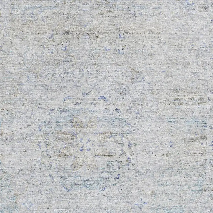 Beige Blue And Gray Floral Medallion Washable Area Rug With UV Protection Photo 2