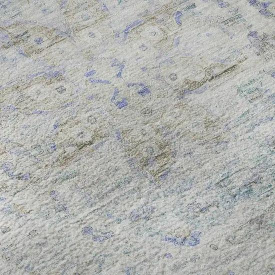 Beige Blue And Gray Floral Medallion Washable Area Rug With UV Protection Photo 9