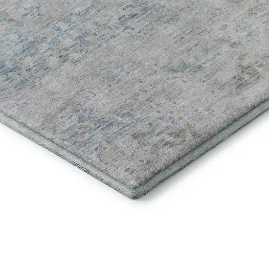 Beige Blue And Gray Floral Medallion Washable Area Rug With UV Protection Photo 7