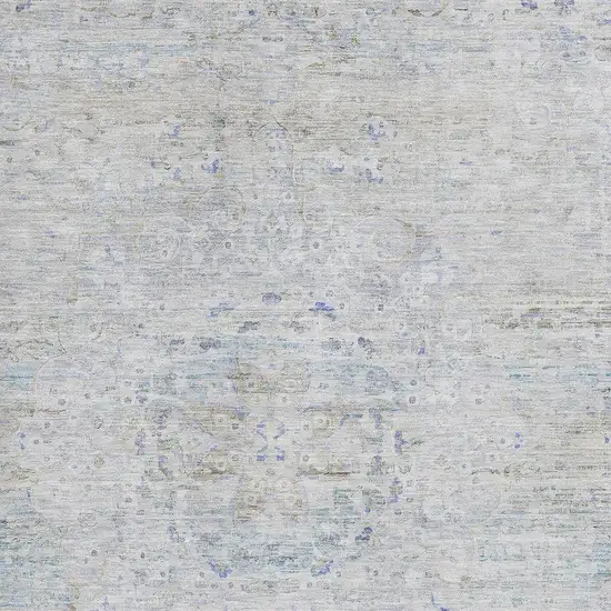 Beige Blue And Gray Floral Medallion Washable Area Rug With UV Protection Photo 2