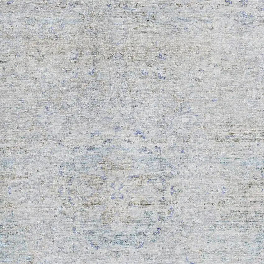 Beige Blue And Gray Floral Medallion Washable Area Rug With UV Protection Photo 2