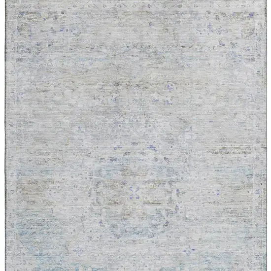 Beige Blue And Gray Floral Medallion Washable Area Rug With UV Protection Photo 3