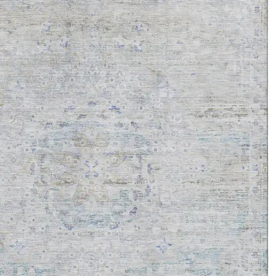 Beige Blue And Gray Floral Medallion Washable Area Rug With UV Protection Photo 2
