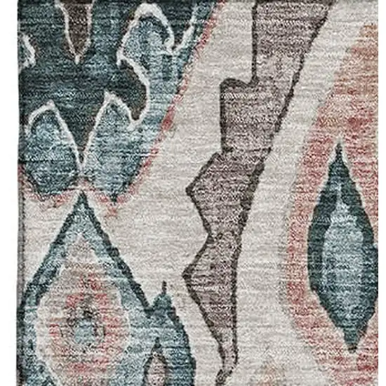 Beige Blue And Gray Moroccan Washable Area Rug With UV Protection Photo 3