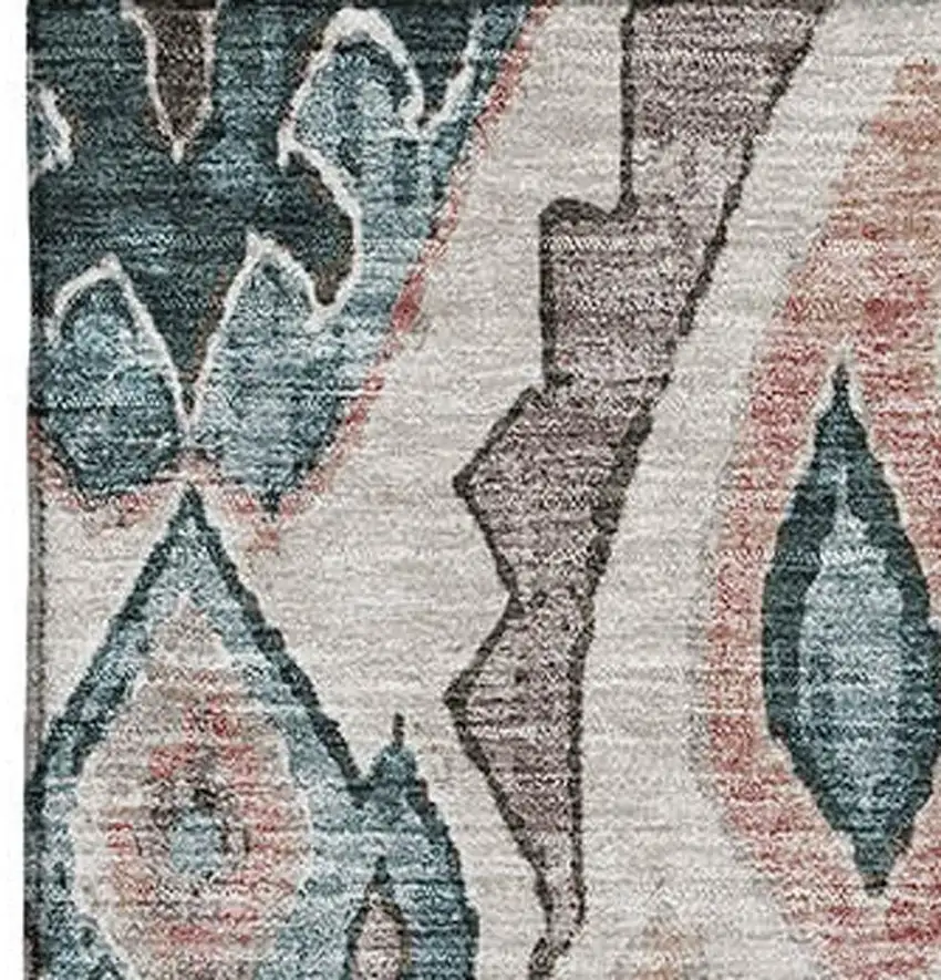 Beige Blue And Gray Moroccan Washable Area Rug With UV Protection Photo 3