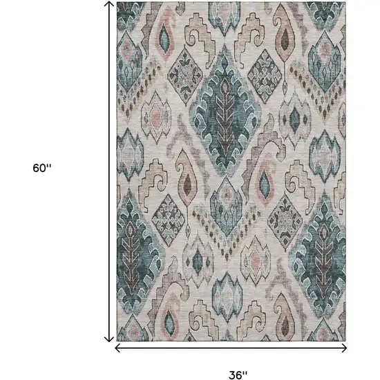 Beige Blue And Gray Moroccan Washable Area Rug With UV Protection Photo 3